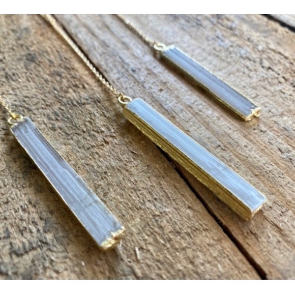 Selenite Crystal Wand Lariat Necklace - Picture 2 of 6